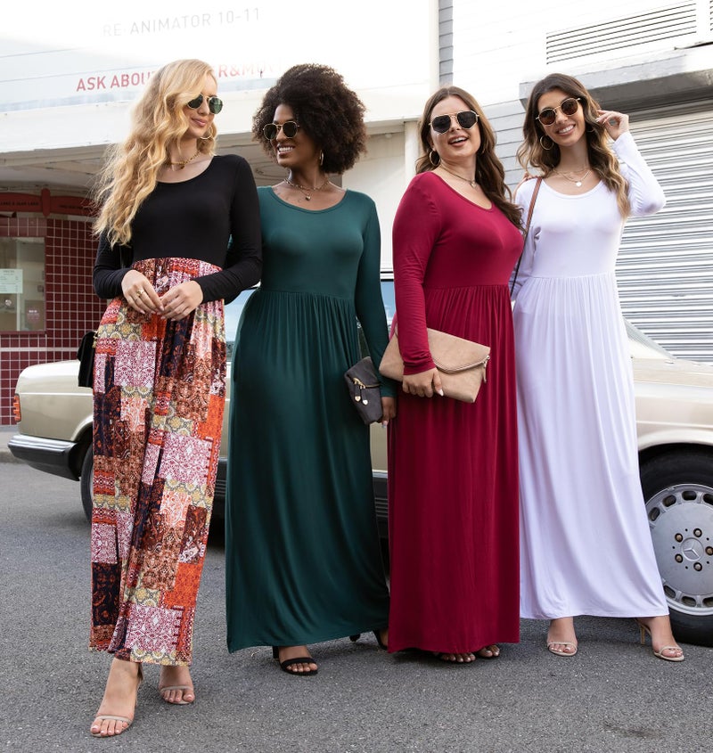VIISHOW Women's Boutique Long Sleeve Simple Long Dresses with Pockets Loose Plain Maxi Dresses(Mauve,Small) - Image 1