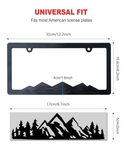 ZXFOOG Mountain License Plate Frames Plastic Black Car Tag Holder Bracket with Screws Caps Blackout 2 Packs 2 Hole Mountain Vinyl Sticker Included - Image 3