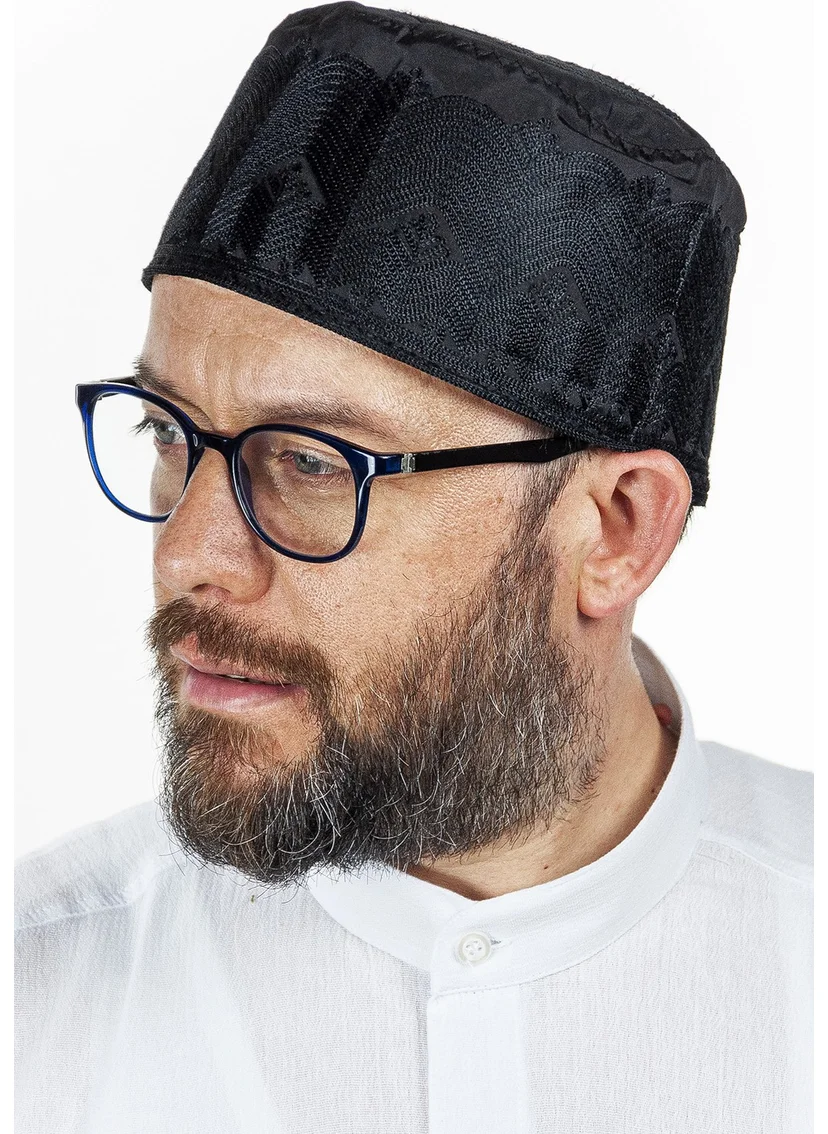 İhvan Ikhvan Embroidery Patterned Pattern Fabric Skullcap Black