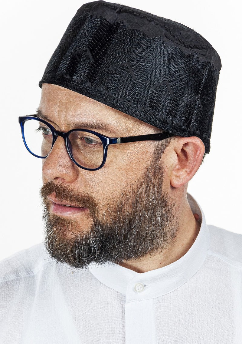 İhvan Ikhvan Embroidery Patterned Pattern Fabric Skullcap Black  - Image 1
