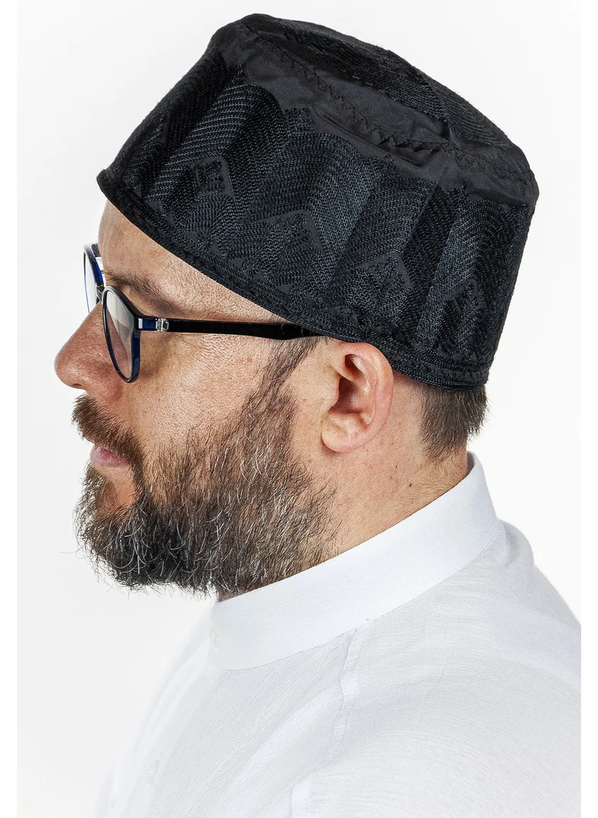 İhvan Ikhvan Embroidery Patterned Pattern Fabric Skullcap Black