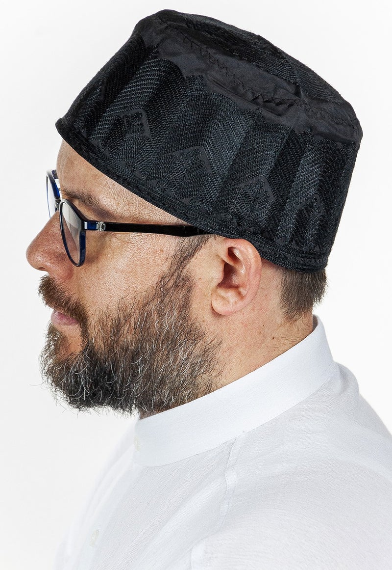 İhvan Ikhvan Embroidery Patterned Pattern Fabric Skullcap Black  - Image 2