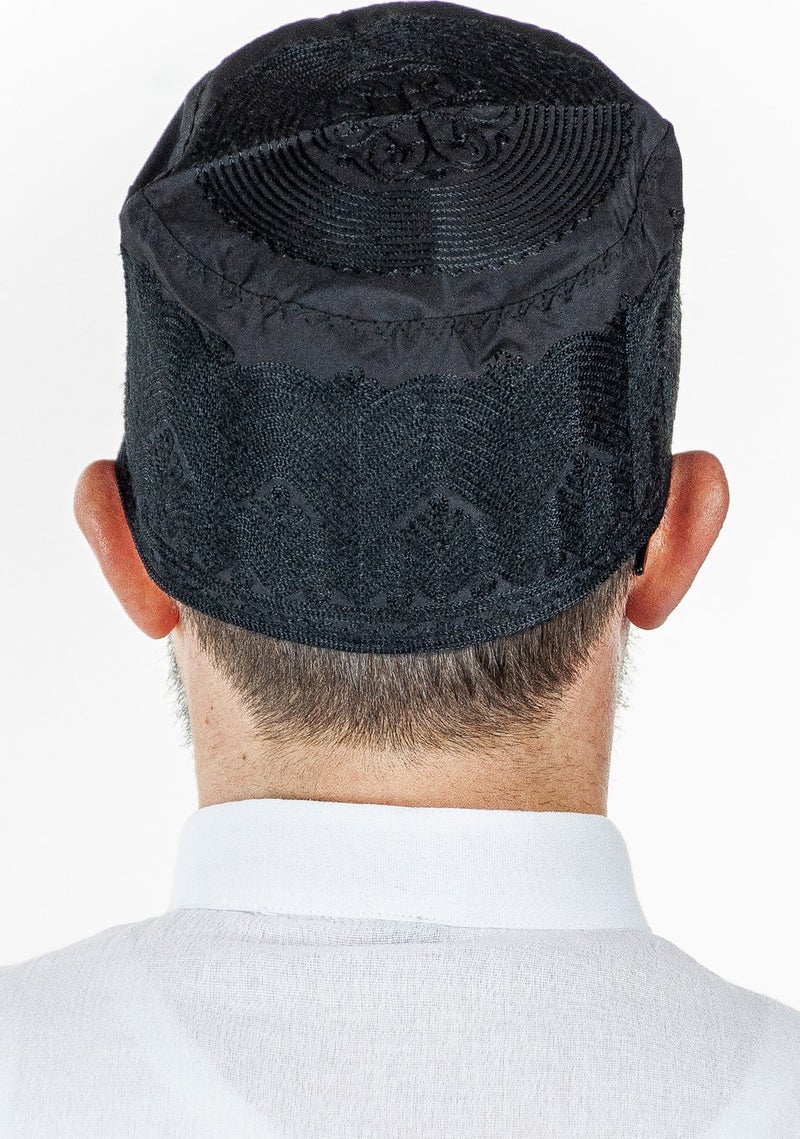 İhvan Ikhvan Embroidery Patterned Pattern Fabric Skullcap Black  - Image 3