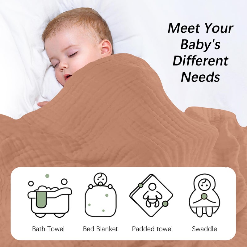 SWEET DOLPHIN Muslin Baby Bath Towels Blanket - 2 Pack 100% Cotton Towel for Babies, Infants, Toddlers - 40x40Inch - Highly Absorbent, Light Bean Paste - Image 5