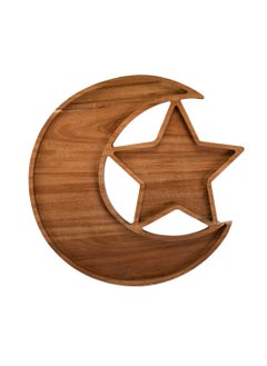 HilalFul Wooden Platter Hilal & Star | Multipurpose | Acacia Wood | Kitchenware | Serveware | Trays for Kitchen Decoration | Home Decor Centrepieces for Eid, Ramadan, Eid Al Adha | Tray Organizer Gift