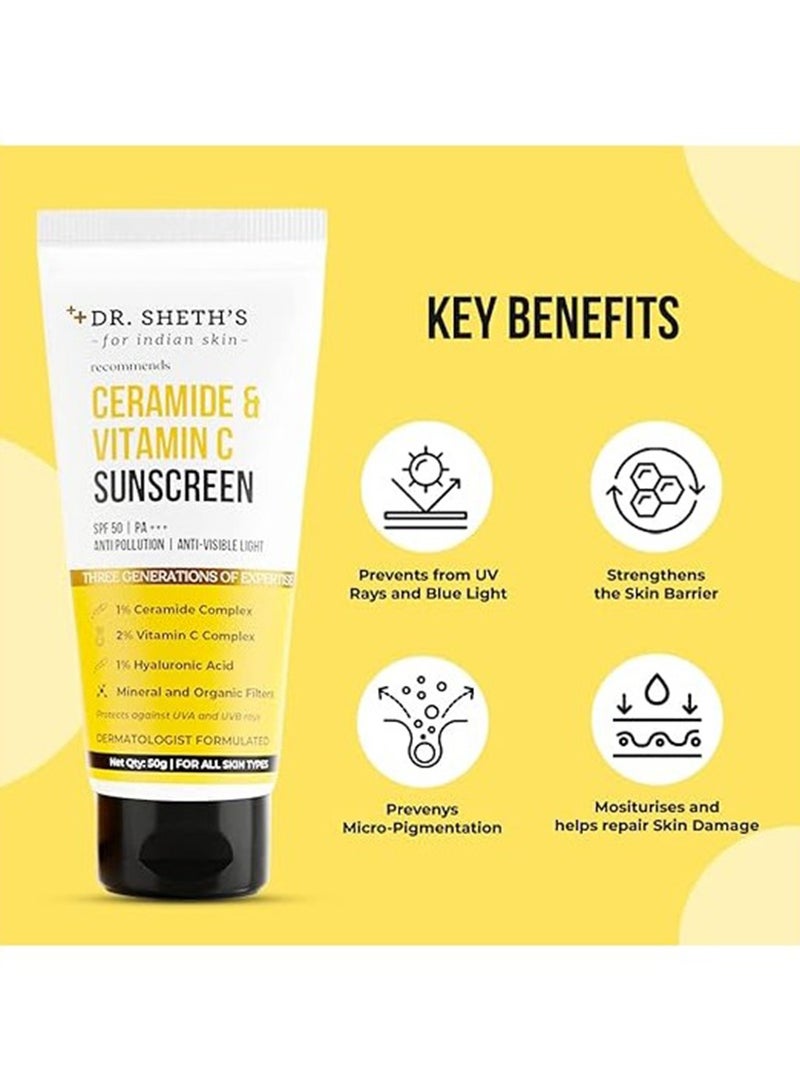 دكتور شيث كريم الوقاية من الشمس SPF 50 من دكتور شيث مع السيراميد وفيتامين سي 50 جرام - Image 2