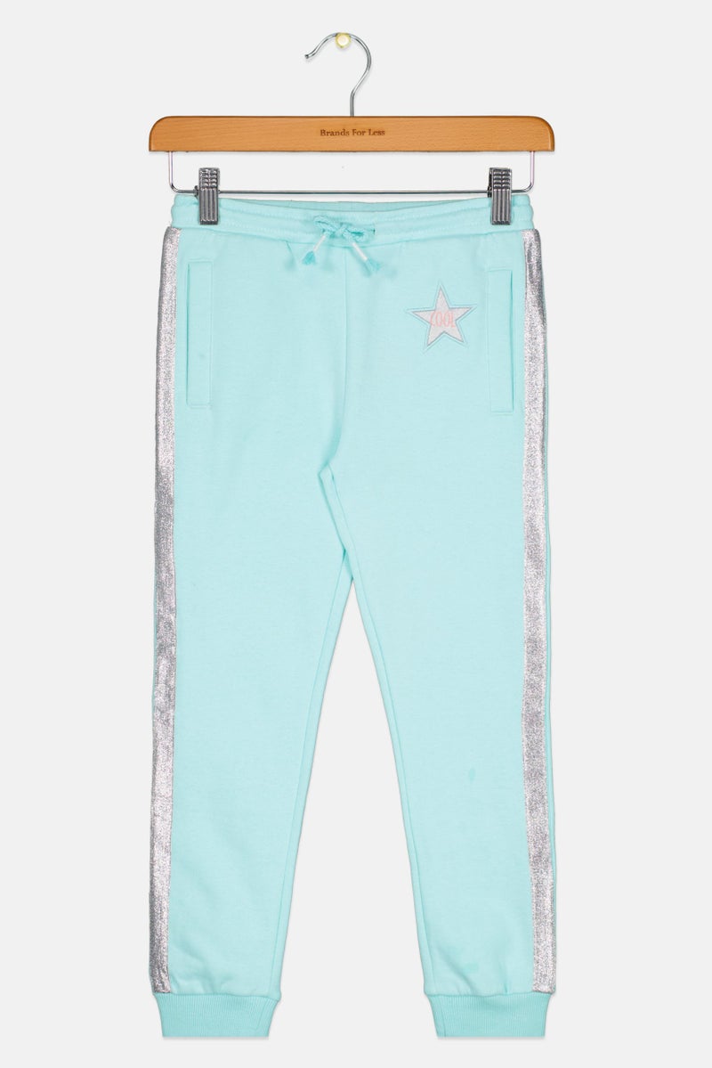 Hamleys Kids Girl Metallic Jogger Pants, Turquoise - Image 1