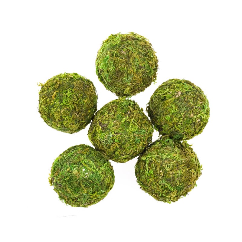 Tongcloud 6Pcs Natural Green Moss Decorative Ball Natural Green Moss Balls Handmade Decorative Moss Hanging Balls For Garden Patio Home Table Decor Party Weddings Display Props Decor (Green  6)
