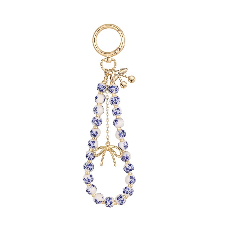 chorfla Cherry Keychain Wristlet Bag Charms for Women,Beaded Bow Keychain Wristlet Key Ring Bracelet Car Key Chain for Women Men - Image 1