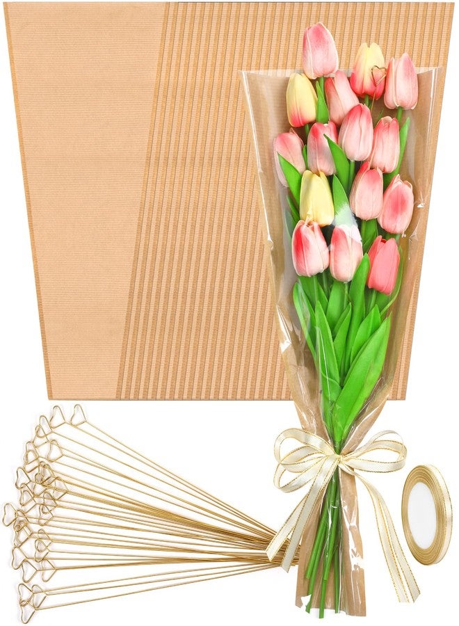 Jansun 48 Pieces Bouquet Wrapping Paper, Floral Wrapping Sleeves Flower Bags with 48 Pieces Card Holder Roll for Wedding Birthday Valentines Day (17.9 x 9.8 inches - Image 1