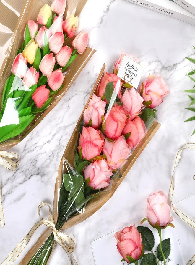 Jansun 48 Pieces Bouquet Wrapping Paper, Floral Wrapping Sleeves Flower Bags with 48 Pieces Card Holder Roll for Wedding Birthday Valentines Day (17.9 x 9.8 inches - Image 4