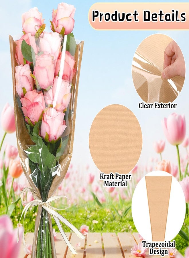 Jansun 48 Pieces Bouquet Wrapping Paper, Floral Wrapping Sleeves Flower Bags with 48 Pieces Card Holder Roll for Wedding Birthday Valentines Day (17.9 x 9.8 inches - Image 3