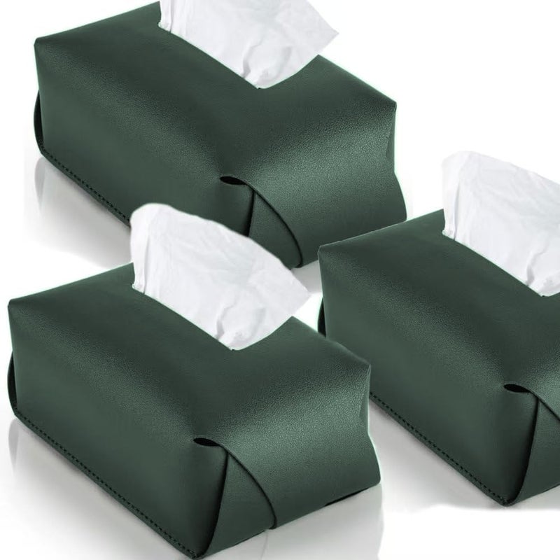 SUCITY 3 Packs SUCITY Leather Tissue Box Cover Holder - Green - Image 1