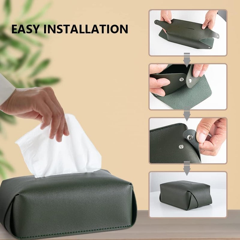 SUCITY 3 Packs SUCITY Leather Tissue Box Cover Holder - Green - Image 2