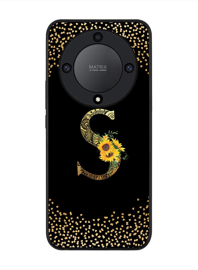 Stylizedd غطاء لهاتف Honor X9a 5G ، حافظة سوداء متينة نحيفة - حرف مونوغرام مخصص نمط زهري من حروف الأبجدية-S (أسود) - Image 1