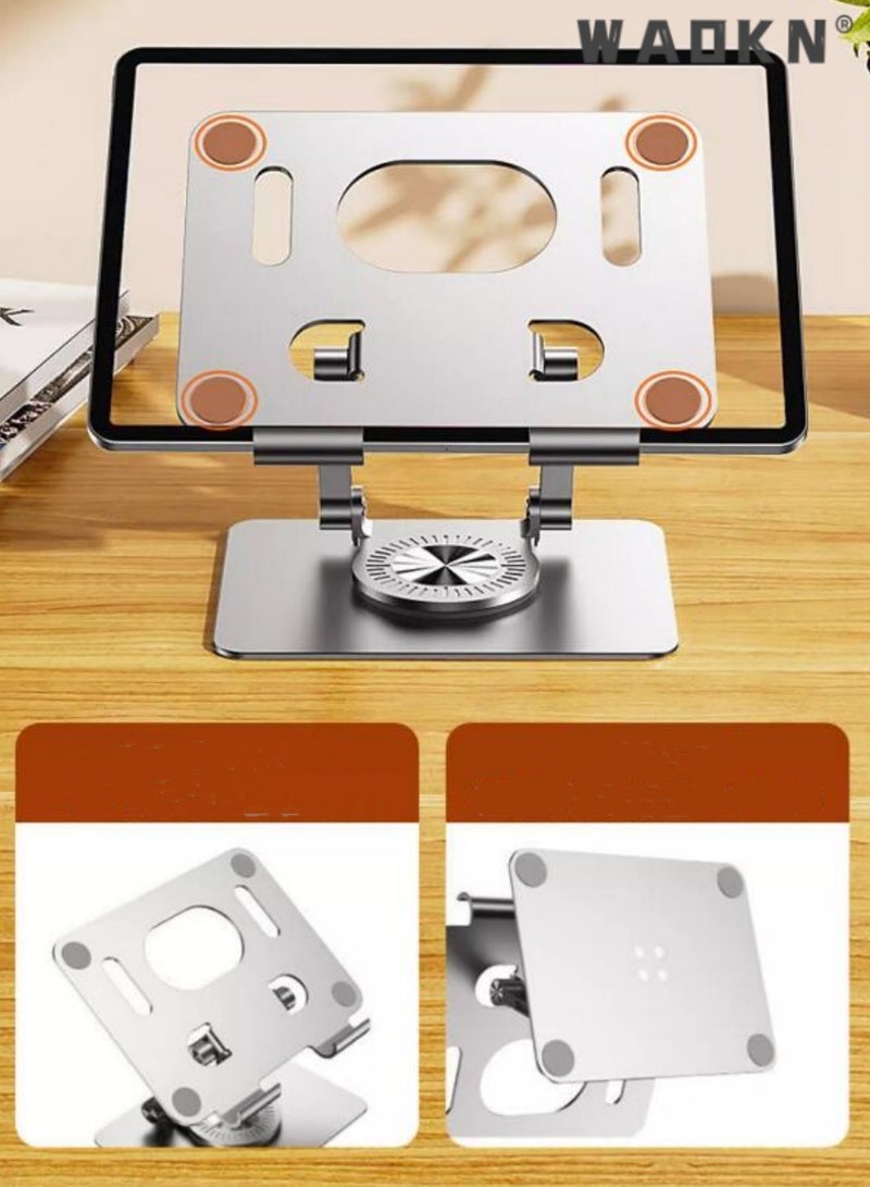 WAOKN Metal iPad Stand Foldable iPad Holder Angle Adjustable Desk Tablet Stand Holder for All L170XW148XH45(mm) Tablets iPad Pro iPad Air iPad Mini Galaxy Tab S8 Ultra Tab S7 Tab A8 Silver - Image 5