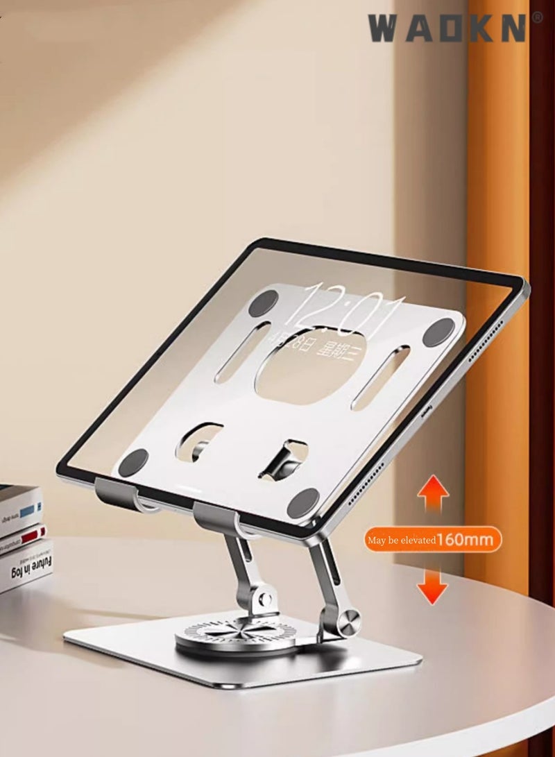 WAOKN Metal iPad Stand Foldable iPad Holder Angle Adjustable Desk Tablet Stand Holder for All L170XW148XH45(mm) Tablets iPad Pro iPad Air iPad Mini Galaxy Tab S8 Ultra Tab S7 Tab A8 Silver - Image 2