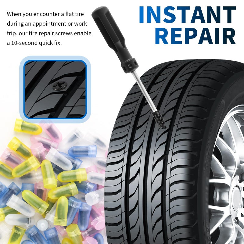 Figpade 4 Size 60PCS Heavy Duty Tire Plugs Kit with Screwdriver,Deep Threads Screw in Tire Plugs for Quick Puncture Repair,Professional Tires Repair Rubber Nail Kit for Car,Truck,SUV (4 Size 60PCS) - Image 4