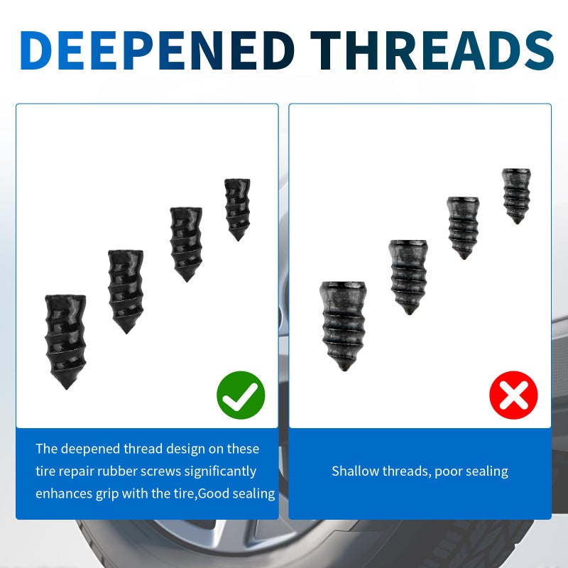 Figpade 4 Size 60PCS Heavy Duty Tire Plugs Kit with Screwdriver,Deep Threads Screw in Tire Plugs for Quick Puncture Repair,Professional Tires Repair Rubber Nail Kit for Car,Truck,SUV (4 Size 60PCS) - Image 5