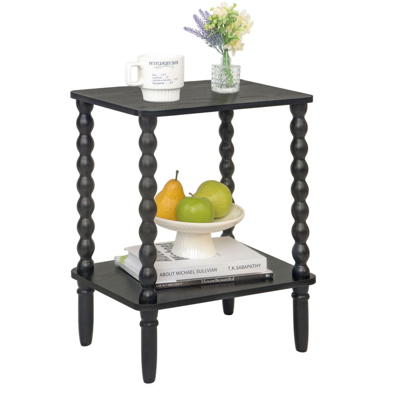 Fultyle Black Side Table, Small End Table with 2-Tier Shelf, Vintage Night Stand with Storage for Bedroom Living Room, Small Spaces (Black) - Image 1