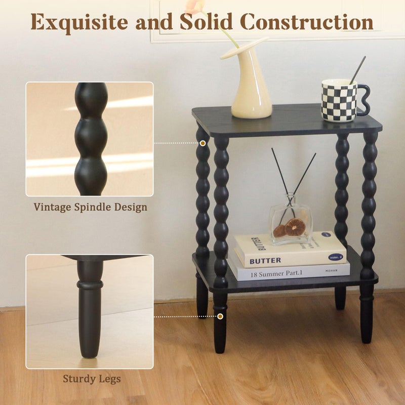 Fultyle Black Side Table, Small End Table with 2-Tier Shelf, Vintage Night Stand with Storage for Bedroom Living Room, Small Spaces (Black) - Image 4