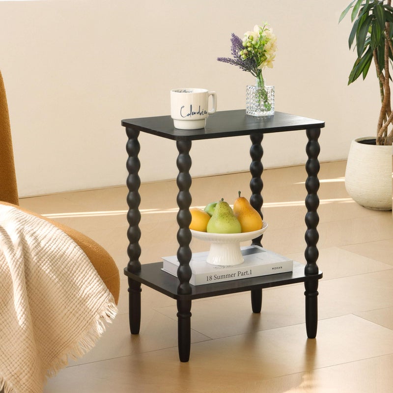 Fultyle Black Side Table, Small End Table with 2-Tier Shelf, Vintage Night Stand with Storage for Bedroom Living Room, Small Spaces (Black) - Image 2