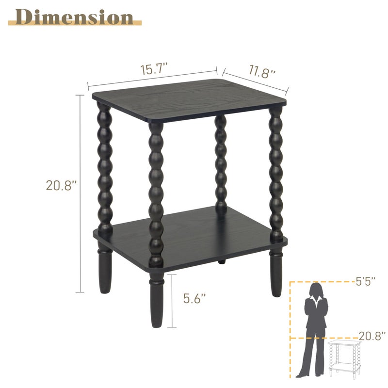 Fultyle Black Side Table, Small End Table with 2-Tier Shelf, Vintage Night Stand with Storage for Bedroom Living Room, Small Spaces (Black) - Image 3