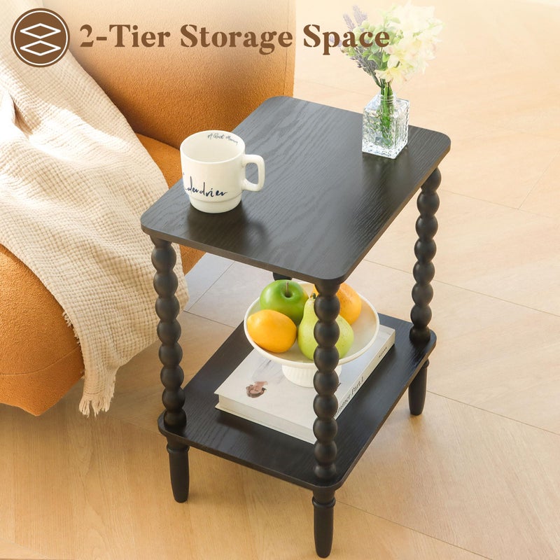 Fultyle Black Side Table, Small End Table with 2-Tier Shelf, Vintage Night Stand with Storage for Bedroom Living Room, Small Spaces (Black) - Image 5