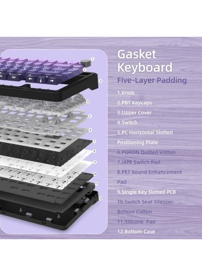 لوحة مفاتيح ميكانيكية X85 مع أزرار، لوحة مفاتيح ألعاب لاسلكية 75% (BT5.0/2.4G/USB-C) مع تعبئة بخمسة طبقات، RGB، سعة 5000 مللي أمبير، لوحة مفاتيح قابلة للتبديل بسلاسة مع طباعة جانبية من PBT (لون أرجواني) - Image 4