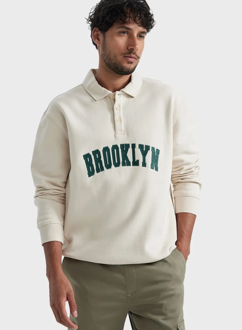 DeFacto Printed Polo Sweatshirt