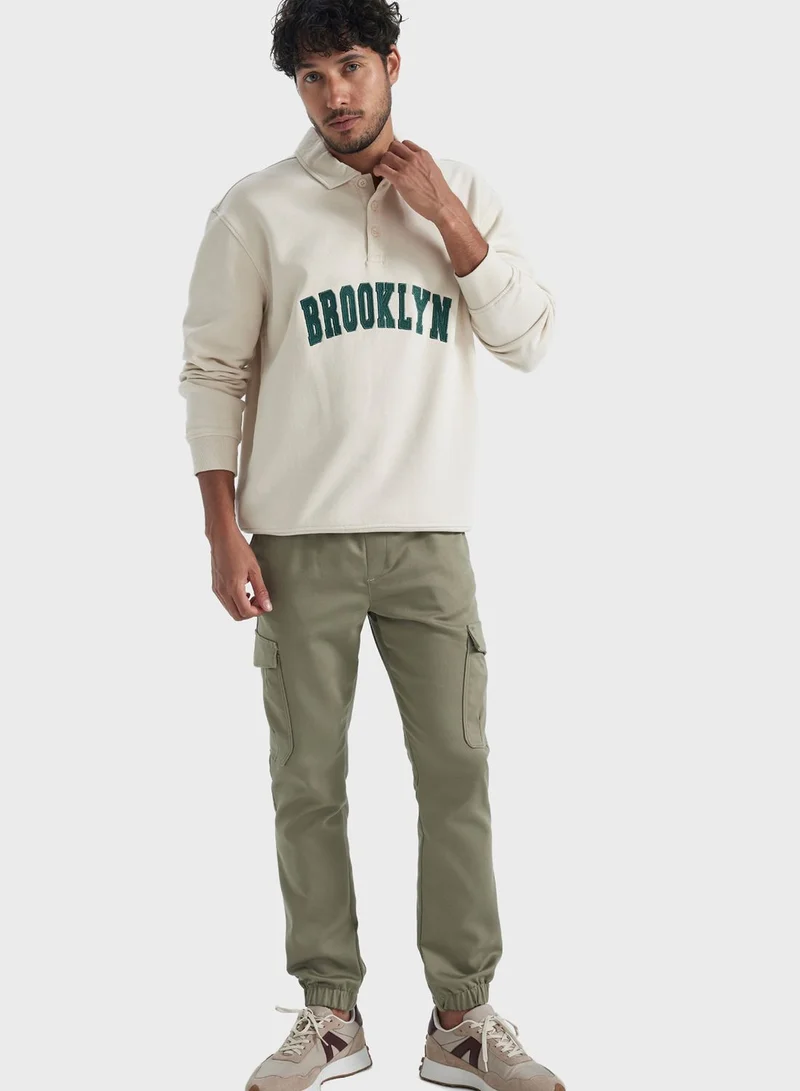 DeFacto Printed Polo Sweatshirt