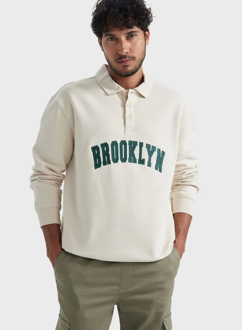 DeFacto Printed Polo Sweatshirt
