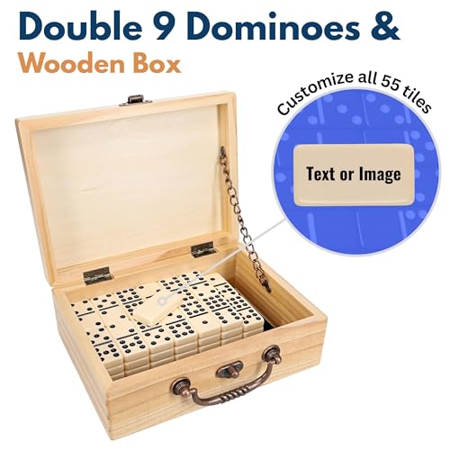 WE Games Custom Color Printed Image Double 9 Dominoes in Natural Wooden Treasure Box Dominoes Set for Adults Ivory Color Double Nine Domino Tile Games Personalized Domino Gift - Image 5