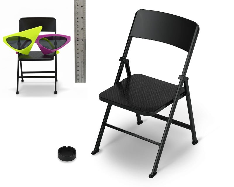 DS.DISTINCTIVE STYLE DS DISTINCTIVE STYLE Doll Chair 16 Scale Mini Folding Chair for 12 Inch Action Figure Black Tiny Miniature Furniture for Dollhouse Decoration - Image 3