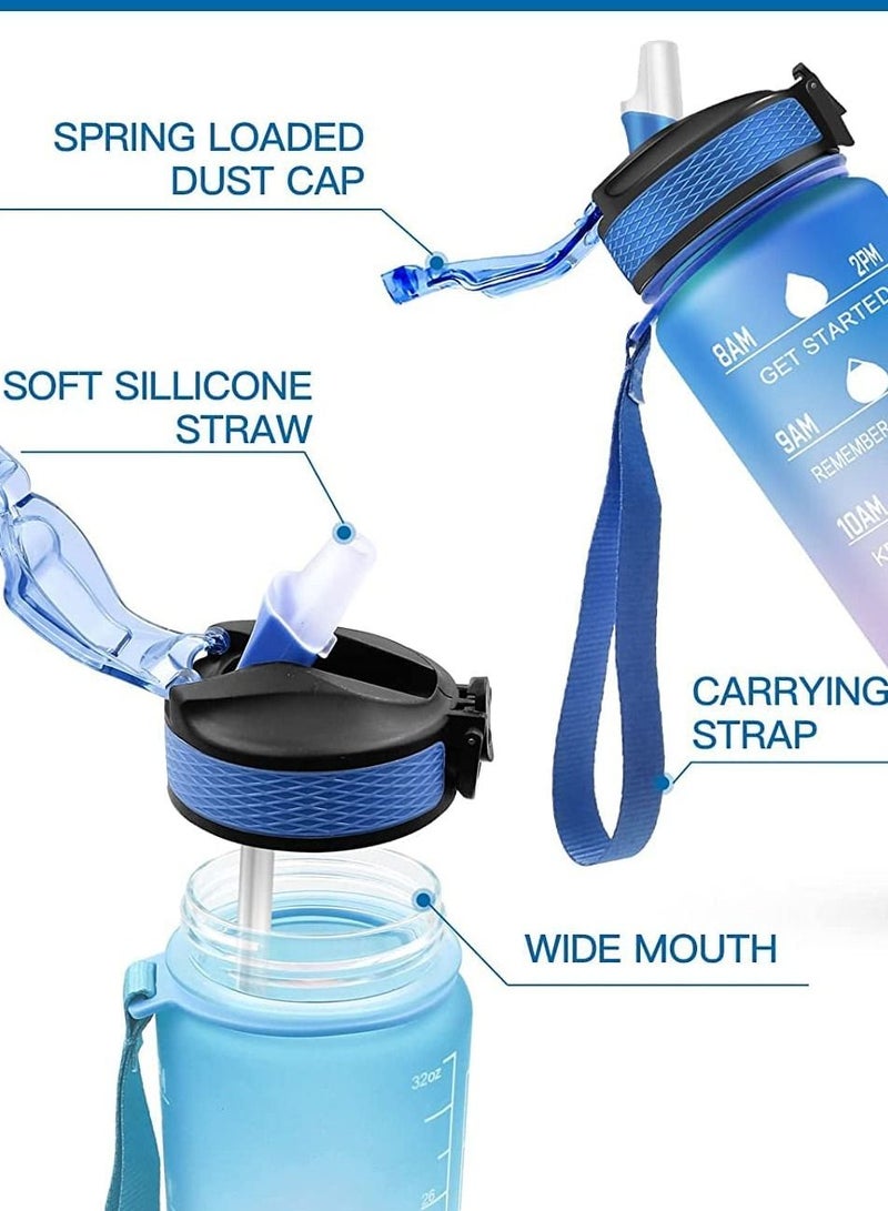 bullga Bottle For Kids And Adults, Portable Leakproof Drinking Water Bottles With Motivational Time Marker, BPA Free Water Jug For School Fitness Outdoor Gym Sports 1L Water  - Image 3