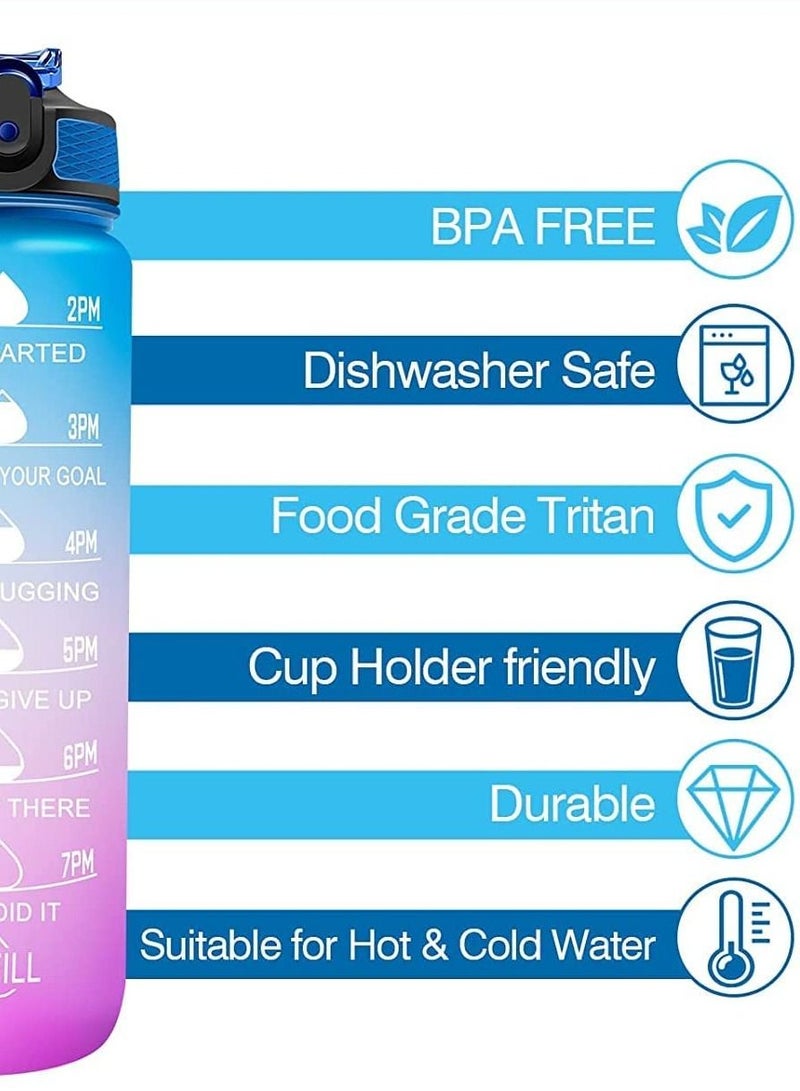 bullga Bottle For Kids And Adults, Portable Leakproof Drinking Water Bottles With Motivational Time Marker, BPA Free Water Jug For School Fitness Outdoor Gym Sports 1L Water  - Image 2
