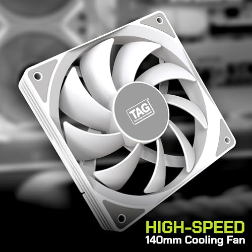 TAG Windforce 140 PC Case Fan with 140mm Cooling Fan | 1800 RPM High Fan Speed | 89.2 CFM Airflow | 29.2 dBA Noise | High Performance Silent Fan | Two Ball Bearing | 4 Pin PWM Connector (White) - Image 2