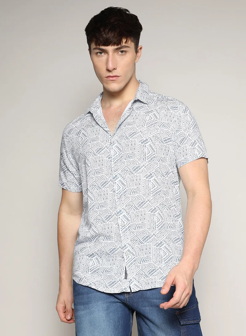 Men's Ivory White:Prussian Blue Spiral Block Shirt