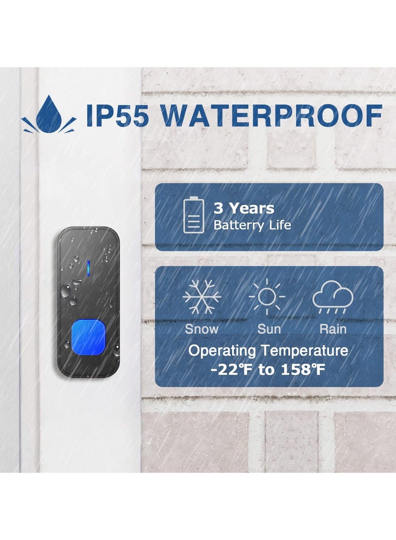 Doorbell Easy Install Waterproof Wireless Door Bell, Over 1300 feet Range and 55 Chime, 5 Levels Volume and LED Flash, for Home Office Classroom - Image 4