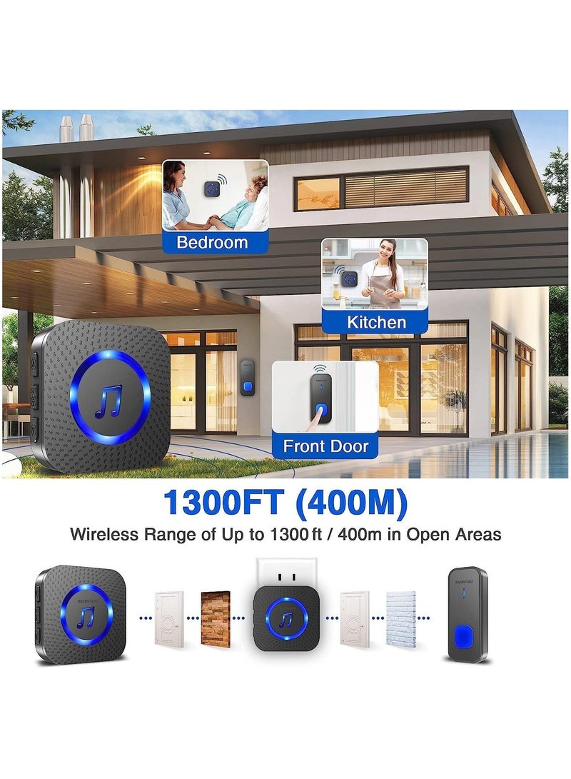 Doorbell Easy Install Waterproof Wireless Door Bell, Over 1300 feet Range and 55 Chime, 5 Levels Volume and LED Flash, for Home Office Classroom - Image 2