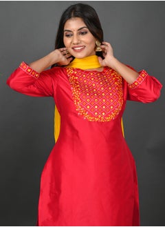 Riara Riara Embroidery Women Kurta Set With Dupatta Red Round Neck XL  - Image 3