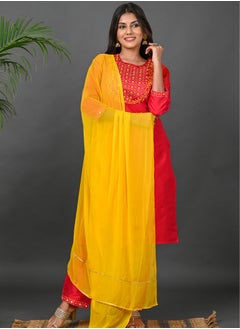 Riara Riara Embroidery Women Kurta Set With Dupatta Red Round Neck XL  - Image 2