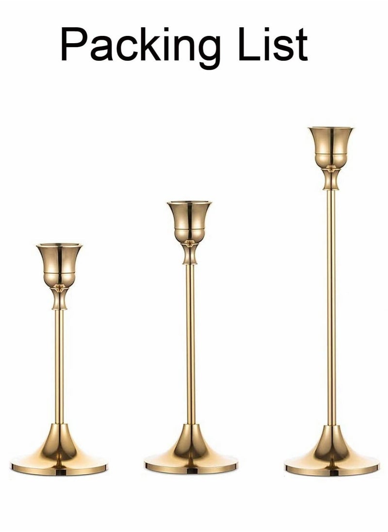 Generic - Gold Candle Holders for Candlesticks Set of 3 Taper Candle Holders, Tall Metal Candlestick Holders for Wedding, Table Centerpiece, Home Decor, Dining, Party, Fits 3/4 inch Thick Candles - Image 1