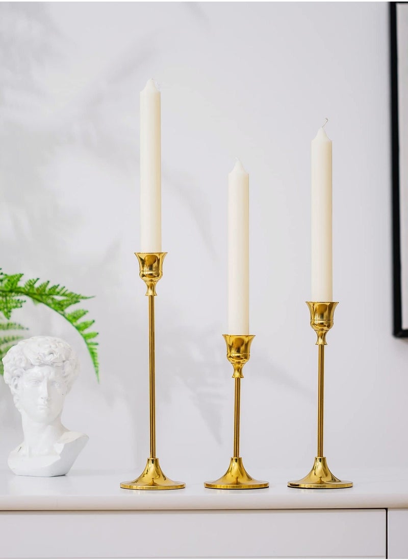 Generic - Gold Candle Holders for Candlesticks Set of 3 Taper Candle Holders, Tall Metal Candlestick Holders for Wedding, Table Centerpiece, Home Decor, Dining, Party, Fits 3/4 inch Thick Candles - Image 1