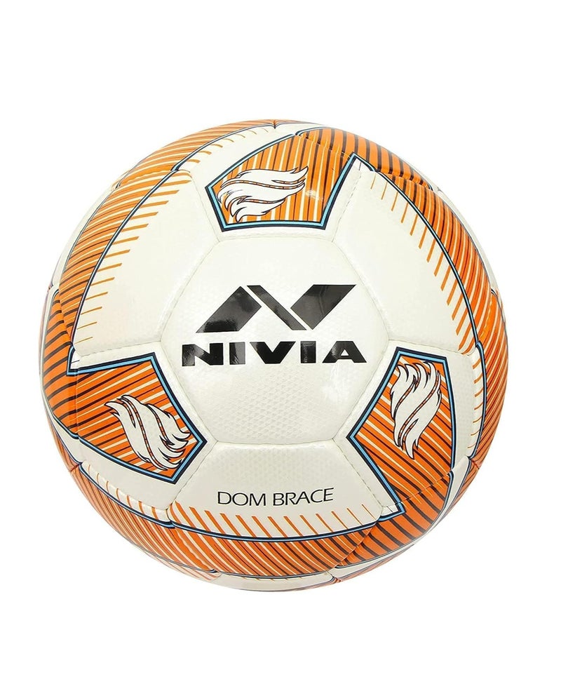 Nivia Dom Brace PU Football/Soccer Ball Size 5 – 32 Panel, Stitched, Latex Bladder, All-Surface Play, Orange - Image 1