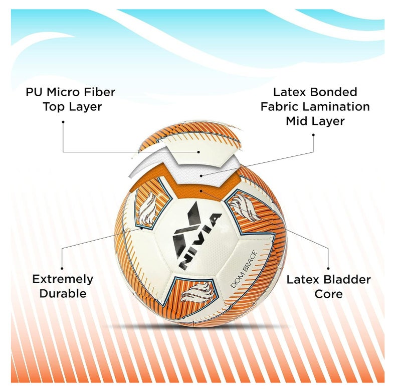 Nivia Dom Brace PU Football/Soccer Ball Size 5 – 32 Panel, Stitched, Latex Bladder, All-Surface Play, Orange - Image 2