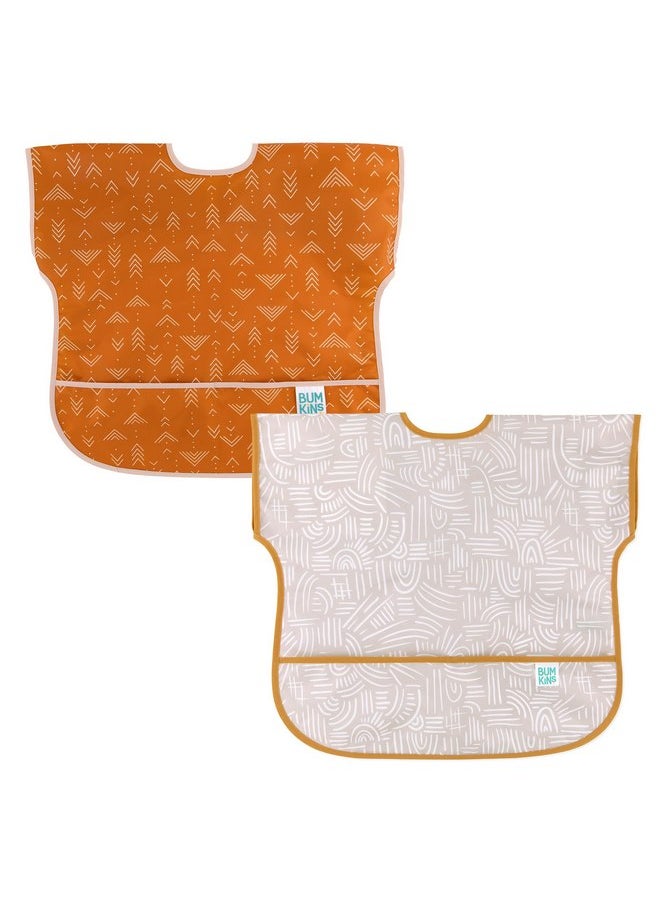 BUMKiNs Bumkins Short Sleeve Bib for Girl or Boy, Toddler and Kids for 1-3 Years, Large Size, Essential Must Have for Junior Children, Eating, Mess Saving Soft Fabric Apron for Play, 2-pk Desert Boho  - Image 1