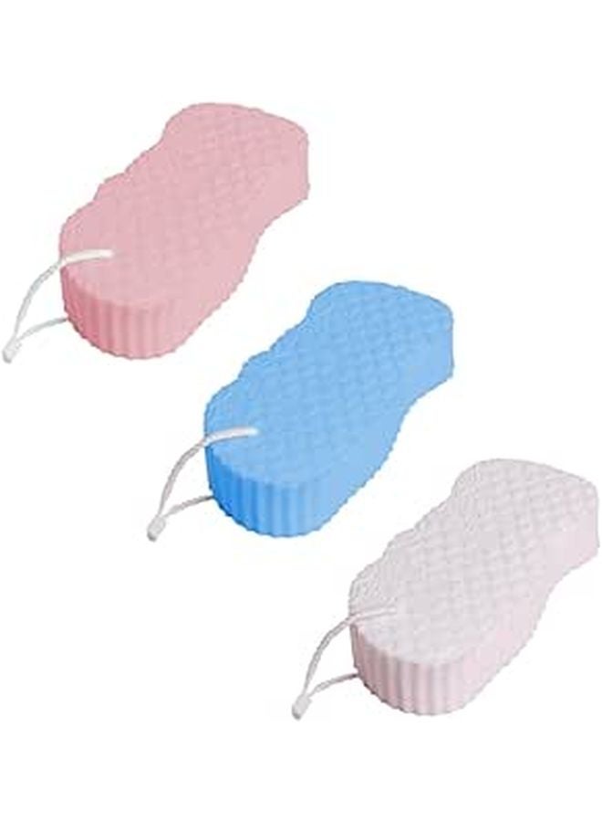 Soft Painless Shower Sponges 3pcs Set Pink Blue White for Body Cleaning and Sensitive Skin - Image 1