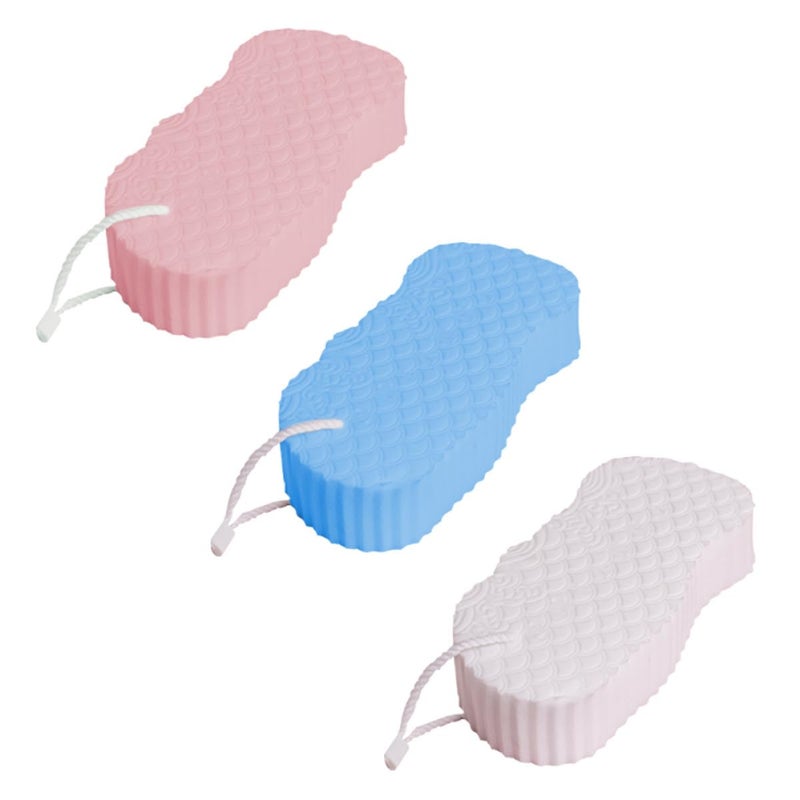 Soft Painless Shower Sponges 3pcs Set Pink Blue White for Body Cleaning and Sensitive Skin - Image 2