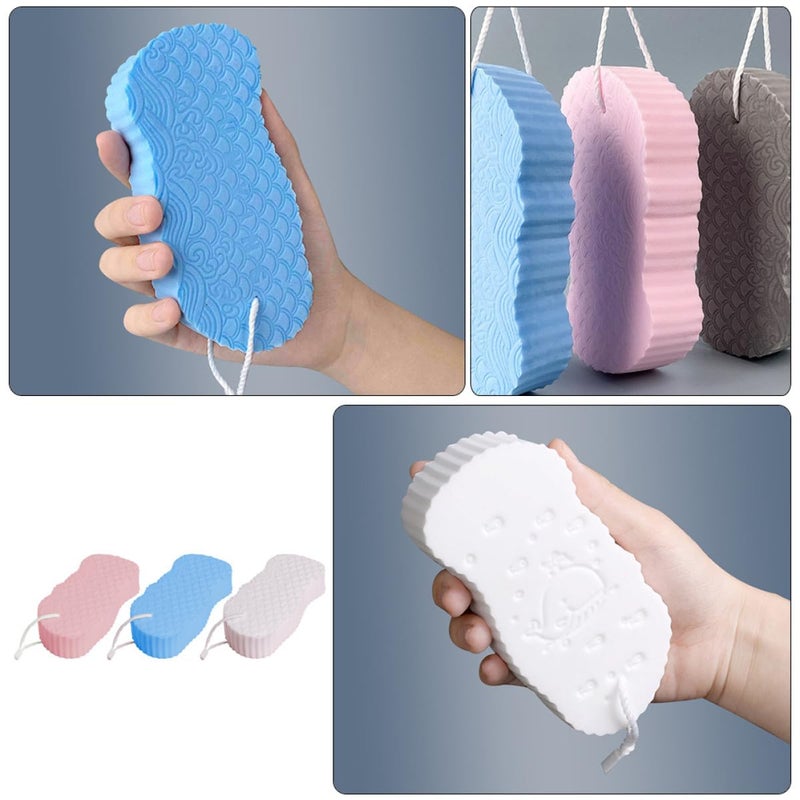 Soft Painless Shower Sponges 3pcs Set Pink Blue White for Body Cleaning and Sensitive Skin - Image 4